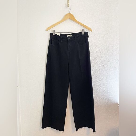 L'Agence Danica Wide Leg High Rise raw hem cropped Jeans in dark Black Size 30 - Picture 3 of 8